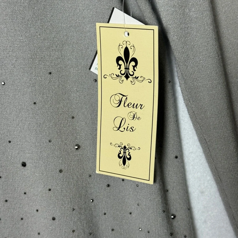 Fleur De Lis Womens‎ XL Gray Embellished Lace Hem Sweater Tunic Dressy Chic